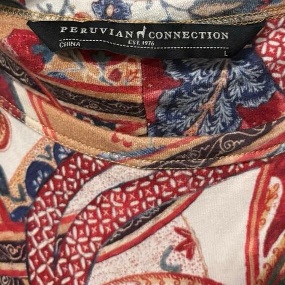 Peruvian Connection Red White Paisley Print Ruched Midi Dress Size Large - Picture 2 of 4